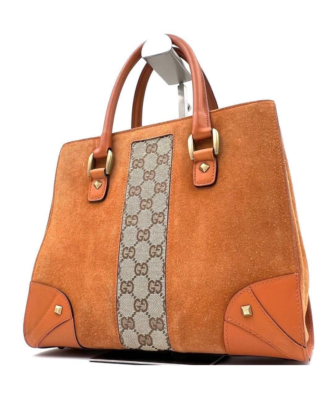 GUCCI Оранжевая замшевая сумка с короткими ручками, фото 2