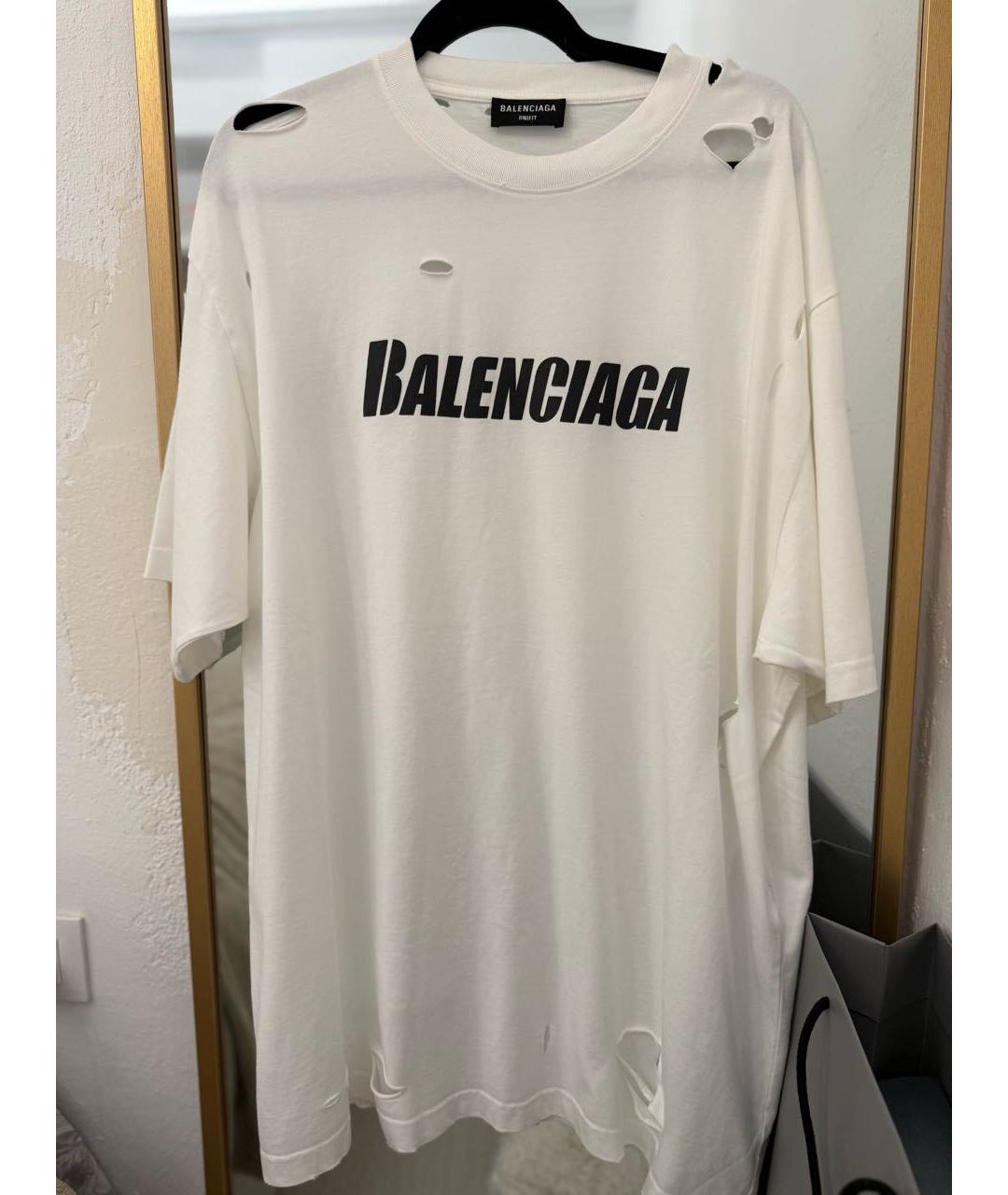 BALENCIAGA Белая хлопковая футболка, фото 5