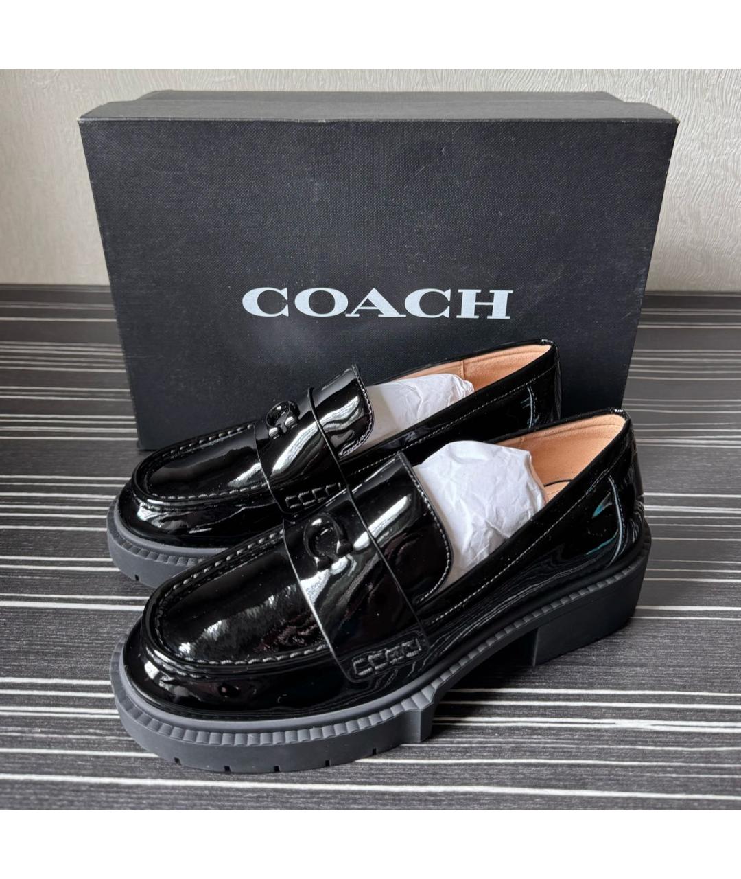 COACH Черные лоферы из лакированной кожи, фото 6