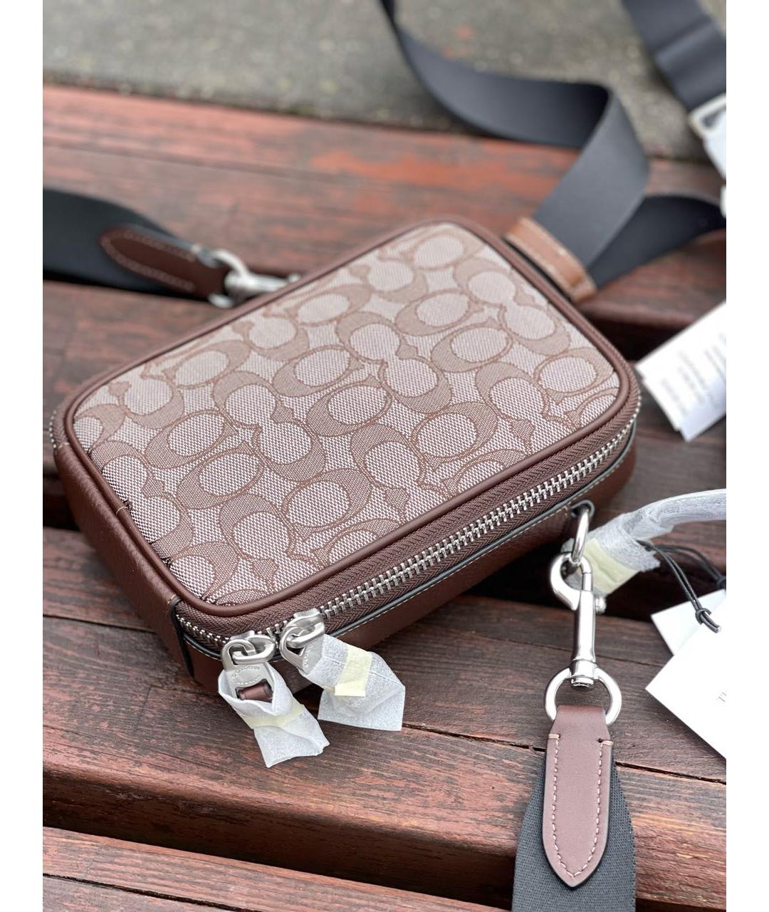 COACH Коричневая кожаная барсетка, фото 3