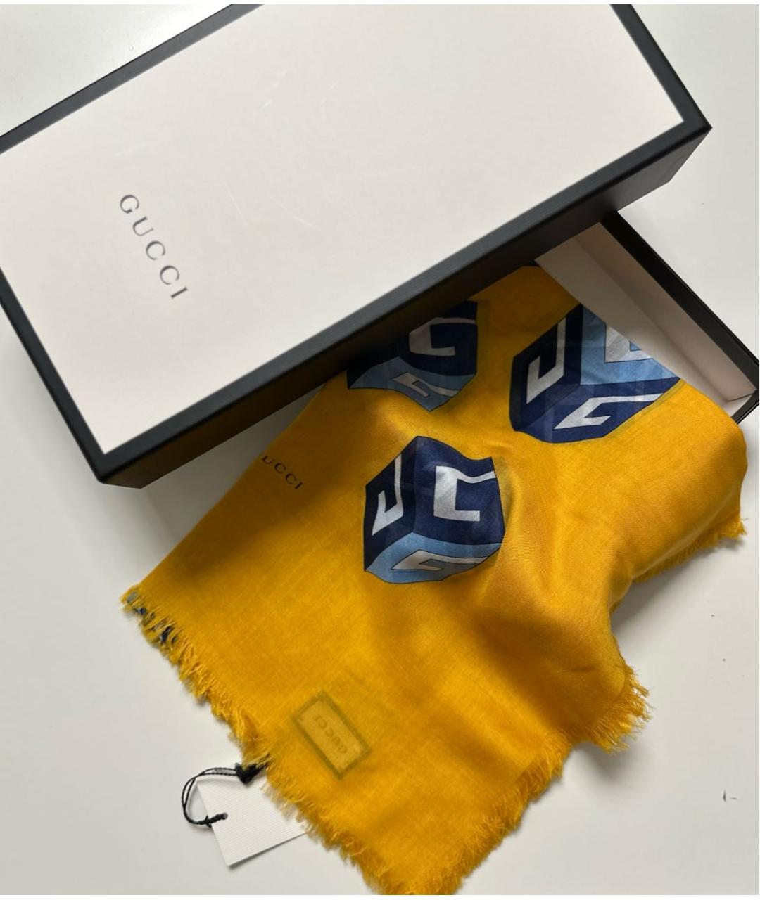 GUCCI Желтый хлопковый платок, фото 4