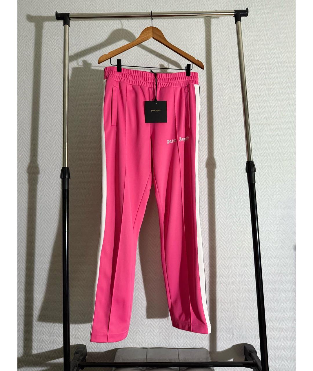 PALM ANGELS Розовые полиэстеровые прямые брюки, фото 2