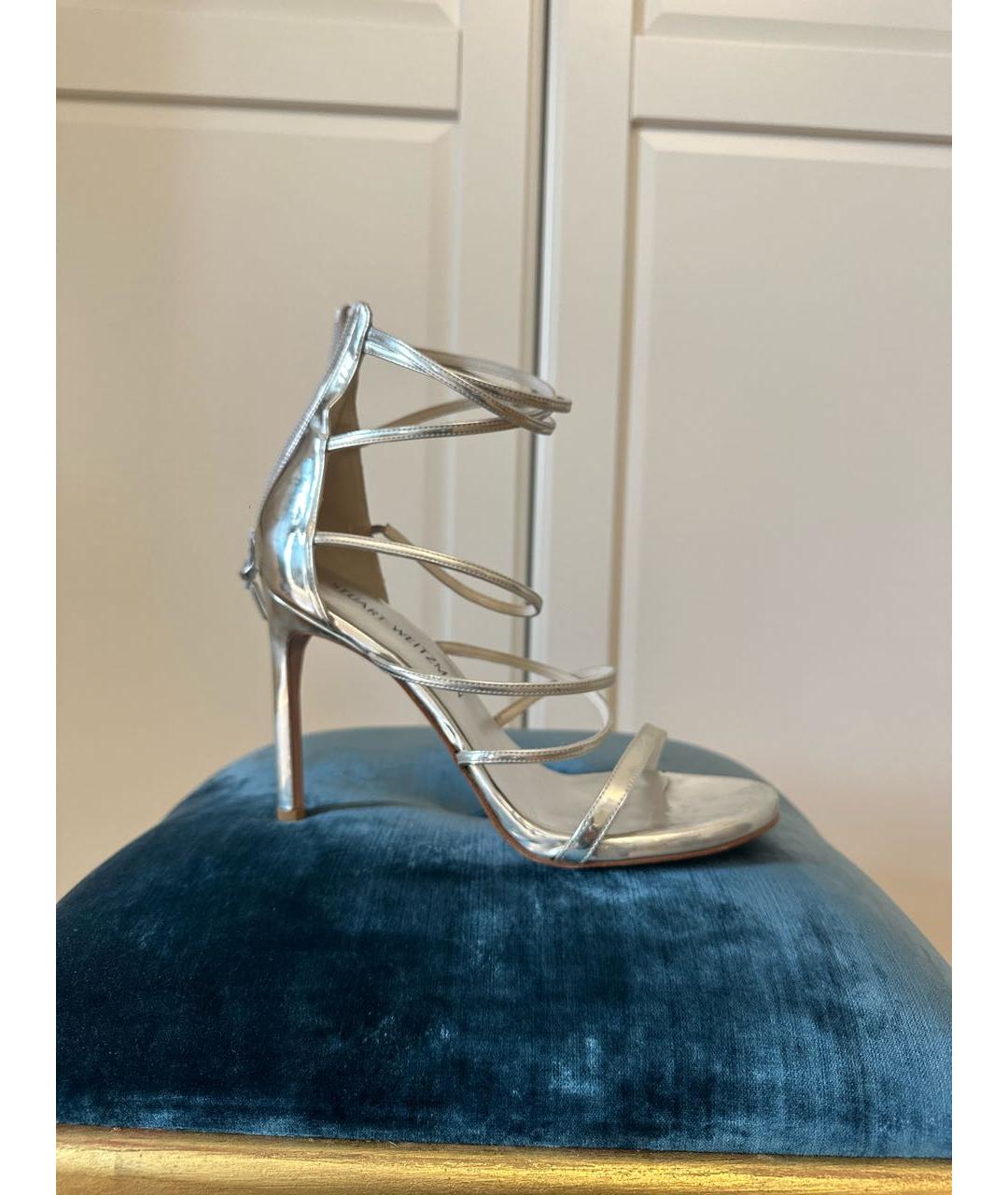 STUART WEITZMAN Серебряные кожаные босоножки, фото 8