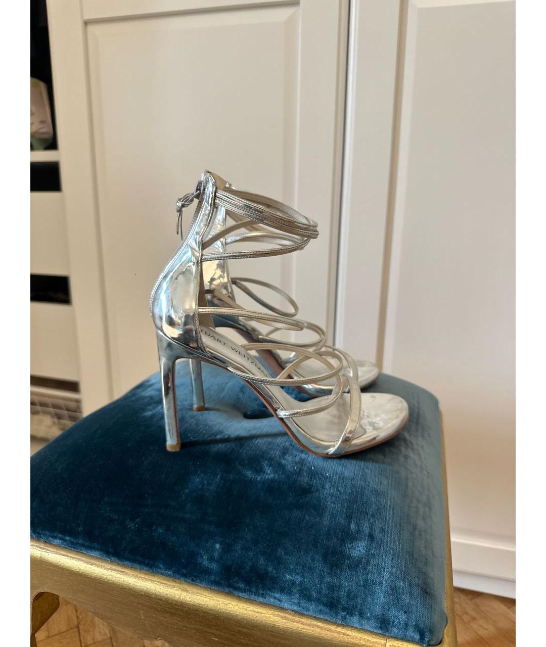 STUART WEITZMAN Серебряные кожаные босоножки, фото 5