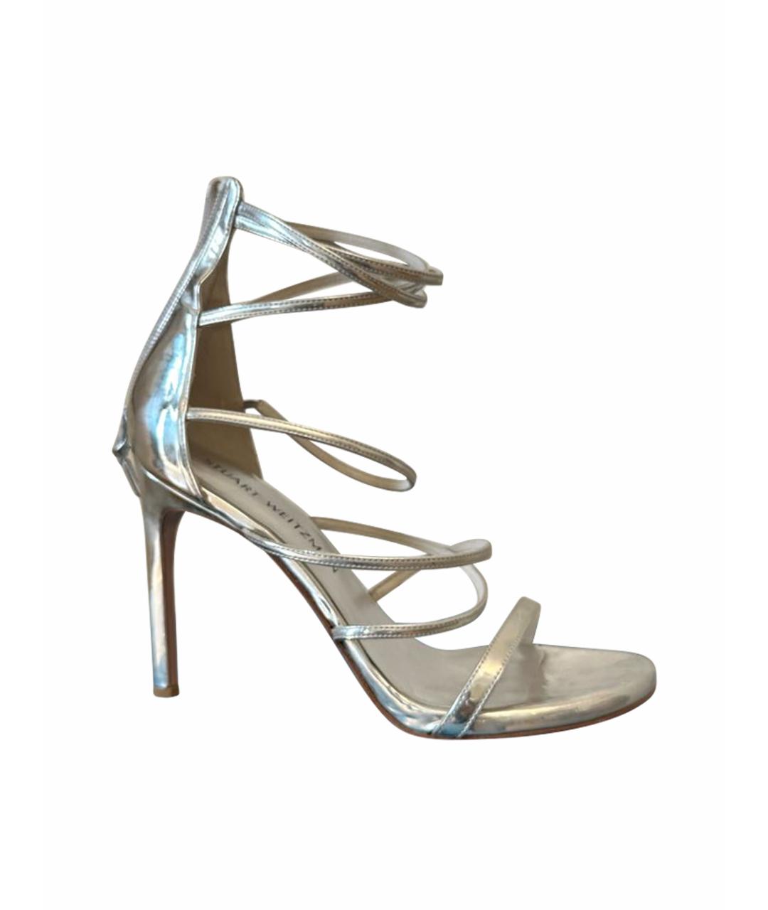 STUART WEITZMAN Серебряные кожаные босоножки, фото 1