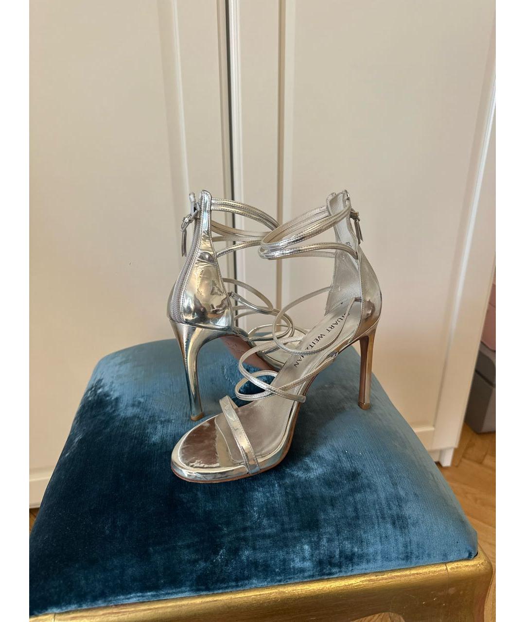 STUART WEITZMAN Серебряные кожаные босоножки, фото 7
