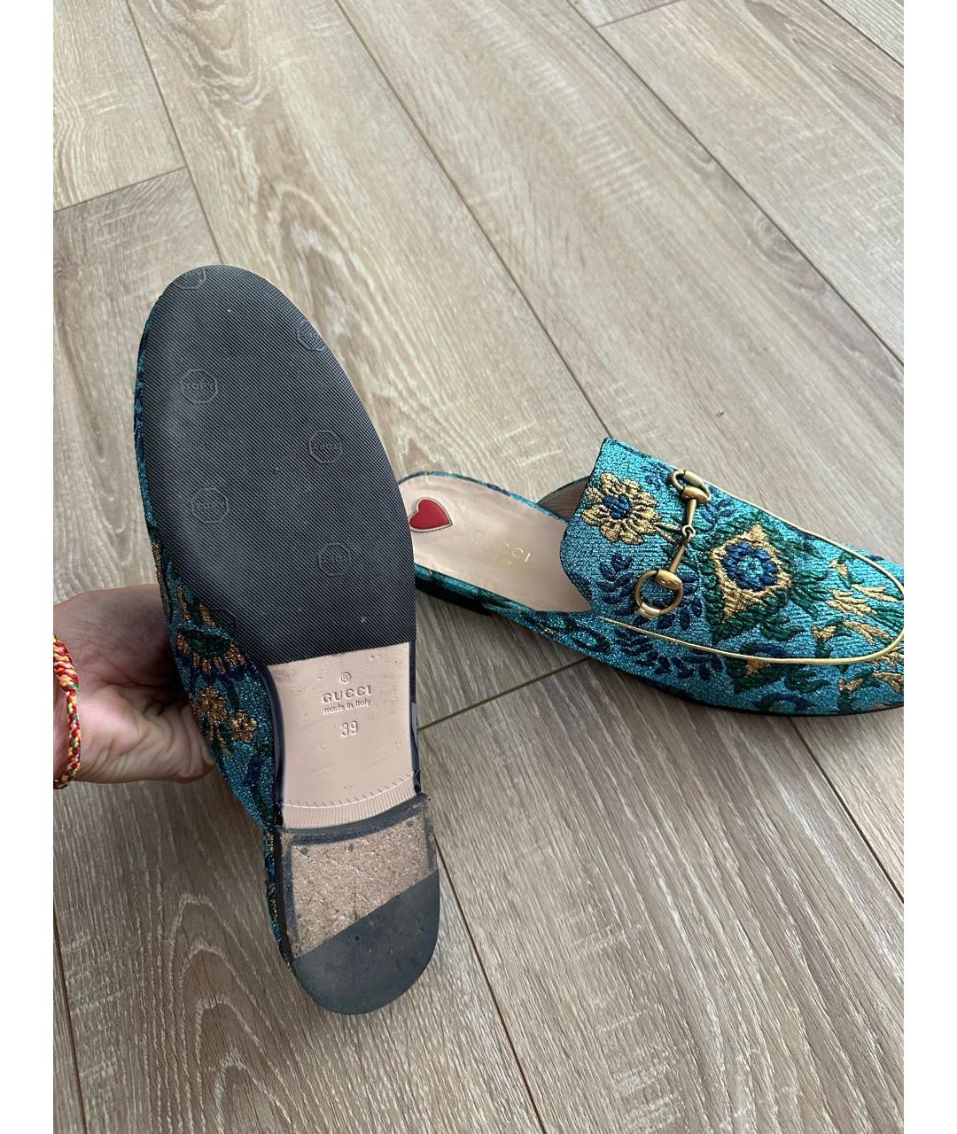 GUCCI Бирюзовые текстильные мюли, фото 3