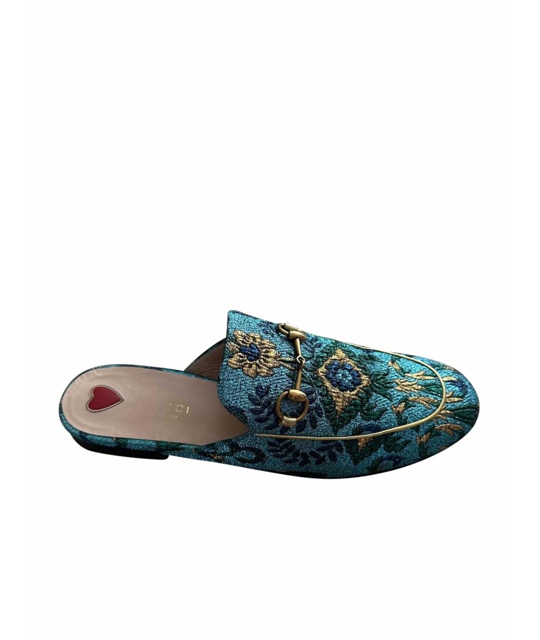GUCCI Бирюзовые текстильные мюли, фото 1