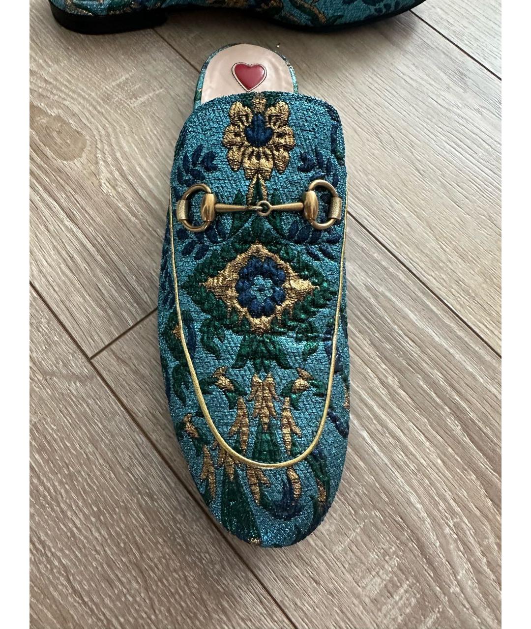 GUCCI Бирюзовые текстильные мюли, фото 2