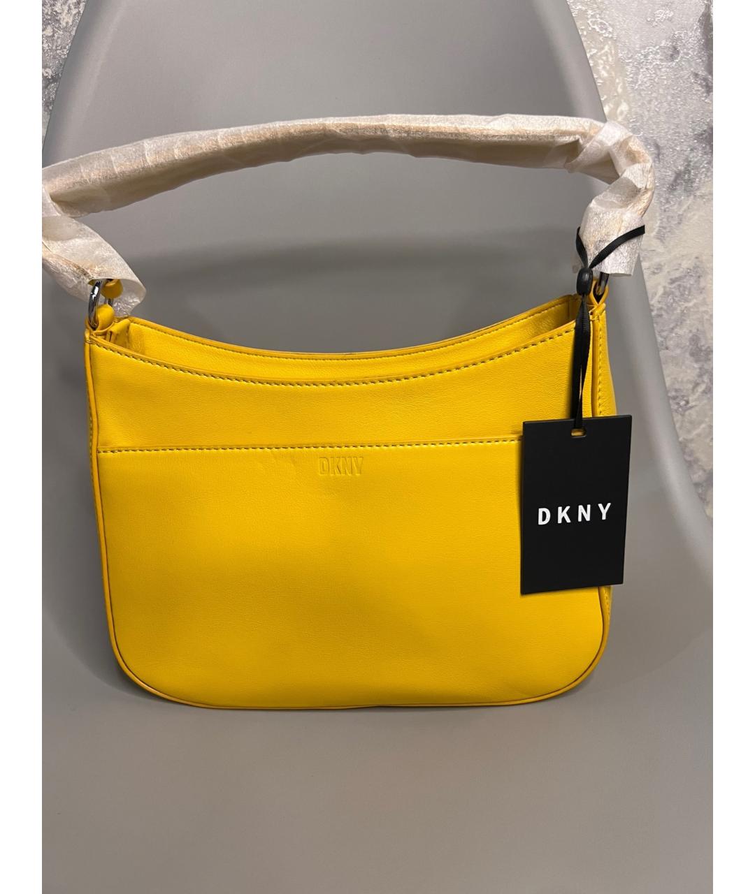 DKNY Желтая кожаная сумка через плечо, фото 2