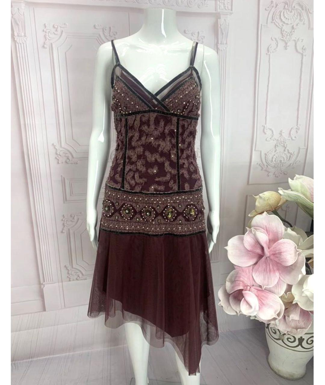 PINKO Бордовое полиэстеровое коктейльное платье, фото 5