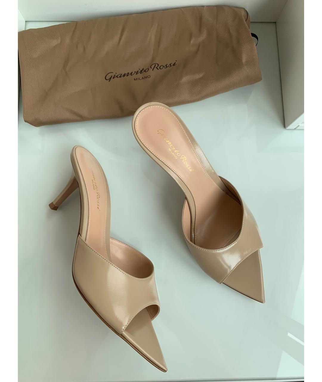 GIANVITO ROSSI Бежевые кожаные мюли, фото 7