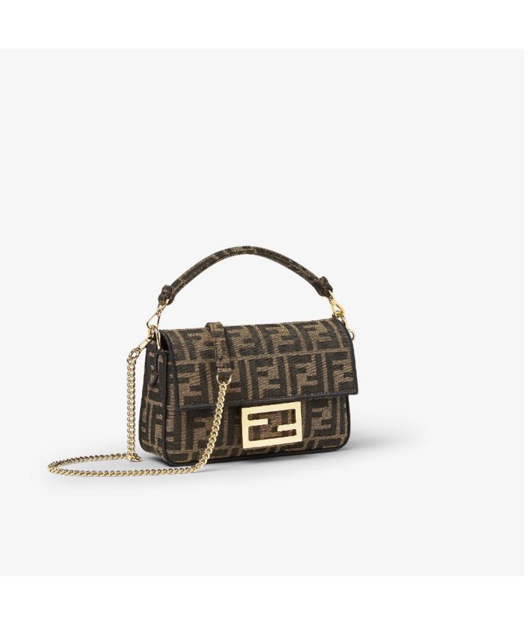 FENDI Коричневая жаккардовая сумка с короткими ручками, фото 2