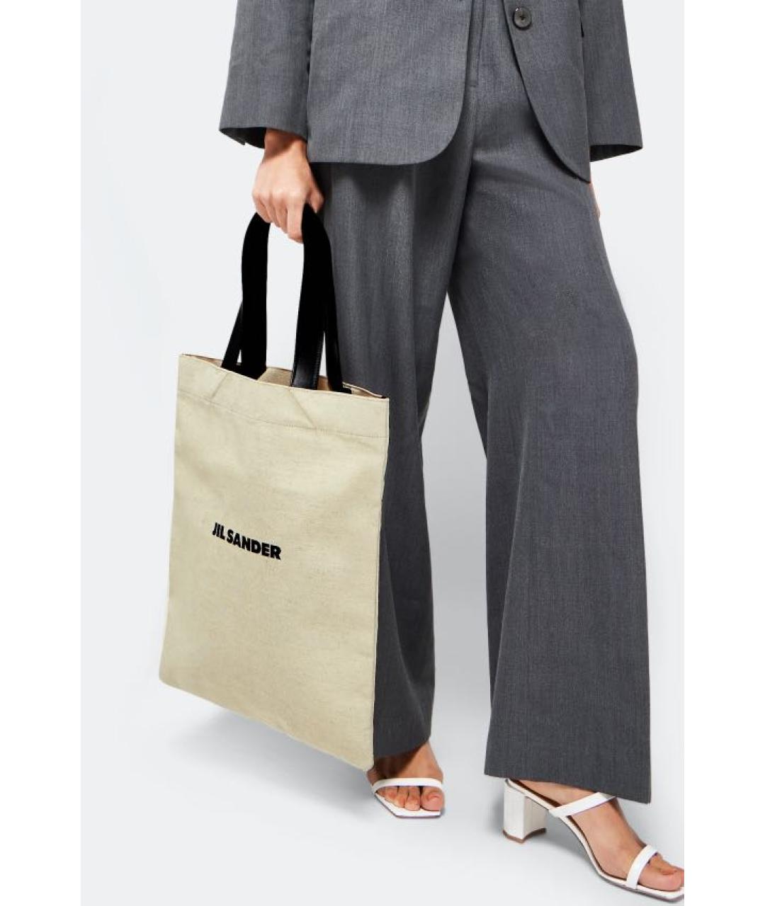 JIL SANDER Бежевая хлопковая сумка с короткими ручками, фото 2
