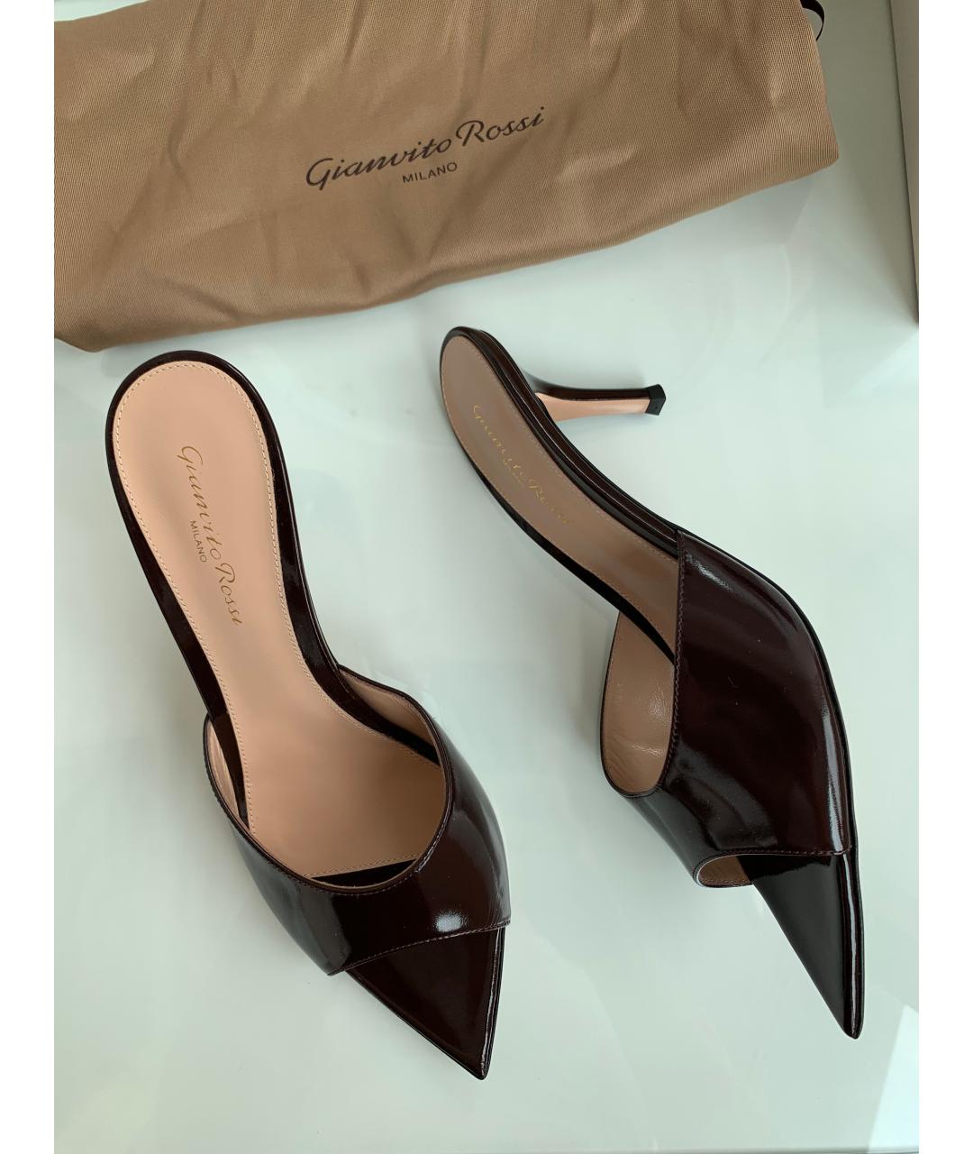 GIANVITO ROSSI Бордовые кожаные мюли, фото 7