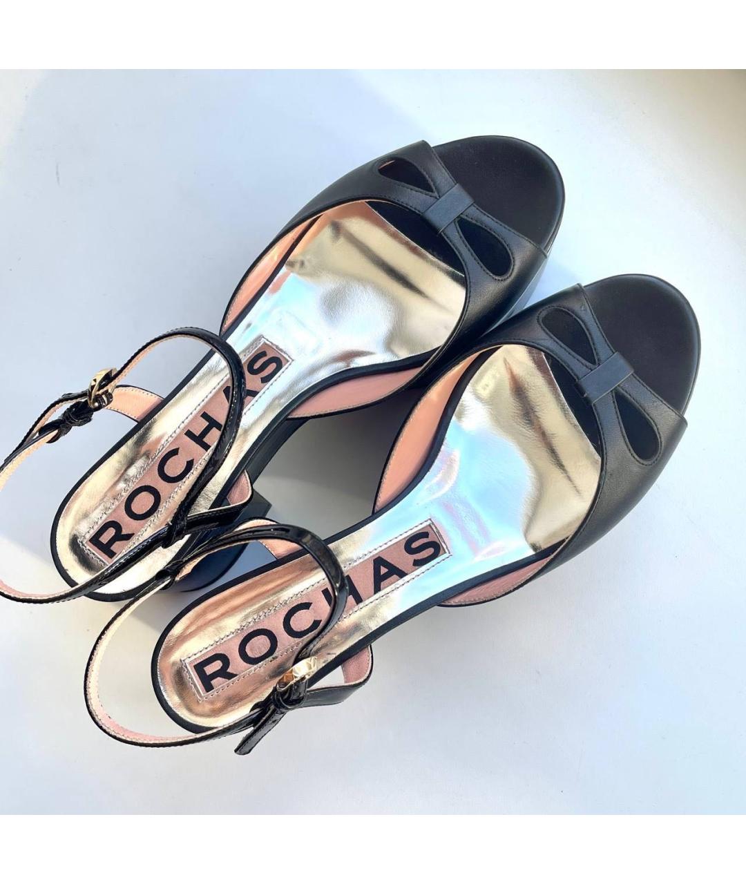 ROCHAS Черные кожаные босоножки, фото 4