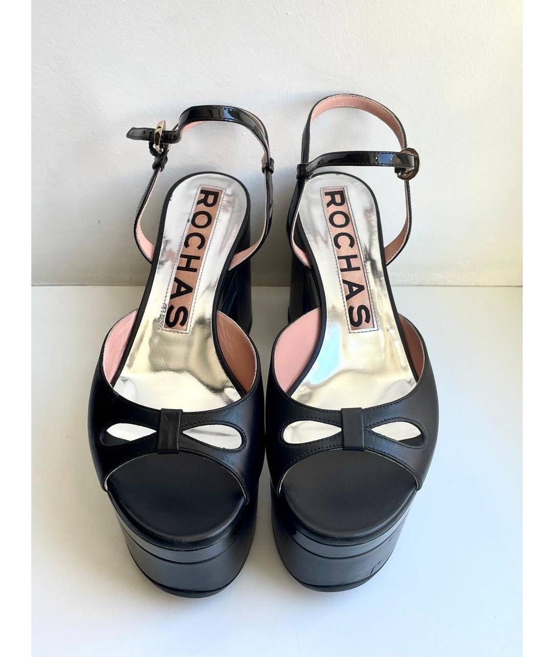 ROCHAS Черные кожаные босоножки, фото 8