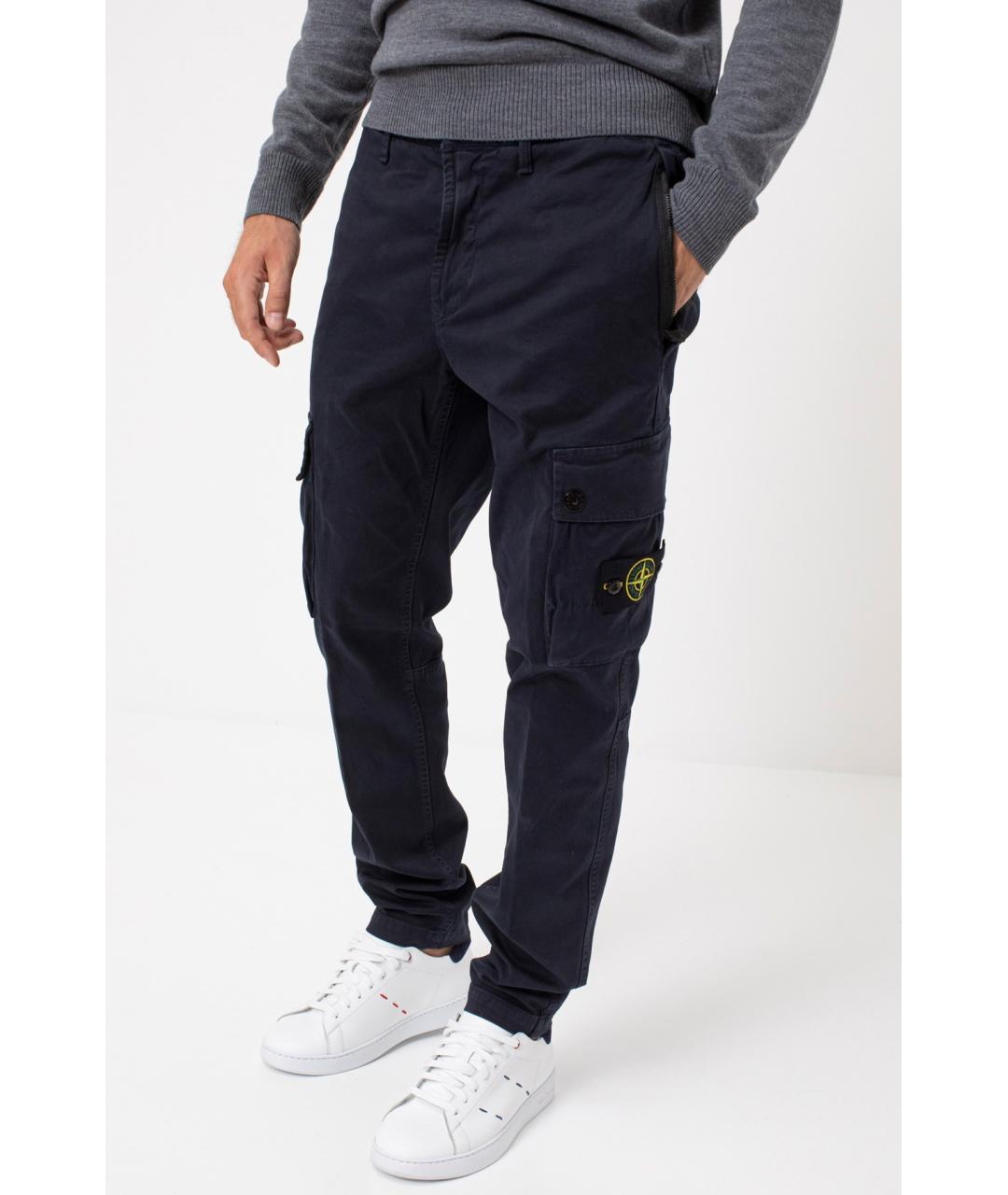 STONE ISLAND Темно-синие хлопковые повседневные брюки, фото 2