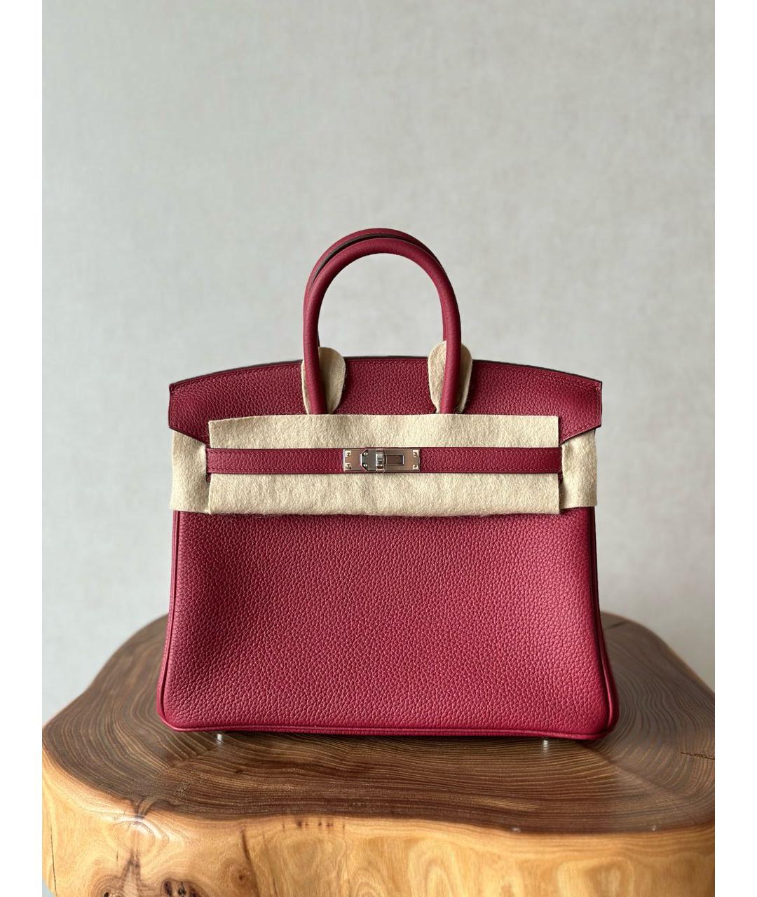 HERMES Бордовая кожаная сумка тоут, фото 7