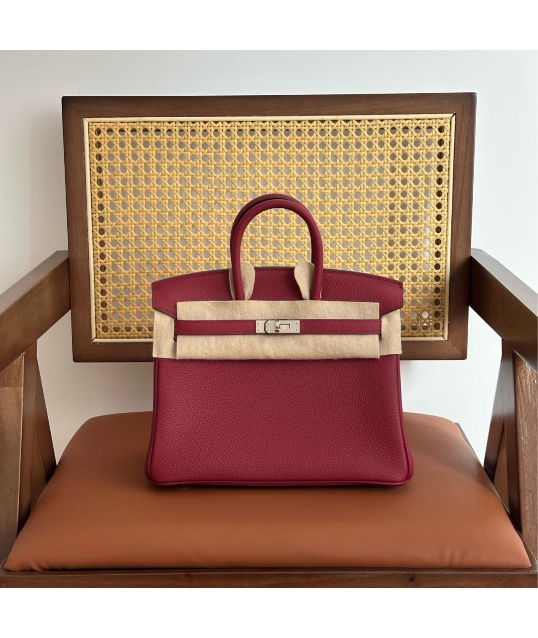 HERMES Бордовая кожаная сумка тоут, фото 6