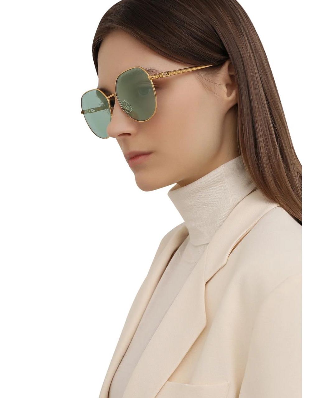 FENDI Бирюзовые металлические солнцезащитные очки, фото 5