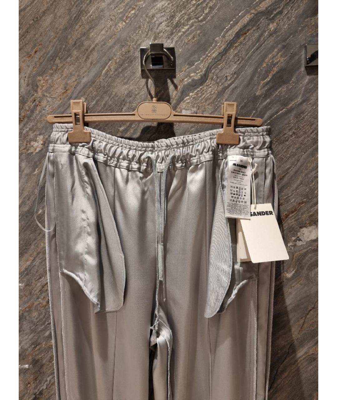 JIL SANDER Серые атласные прямые брюки, фото 3