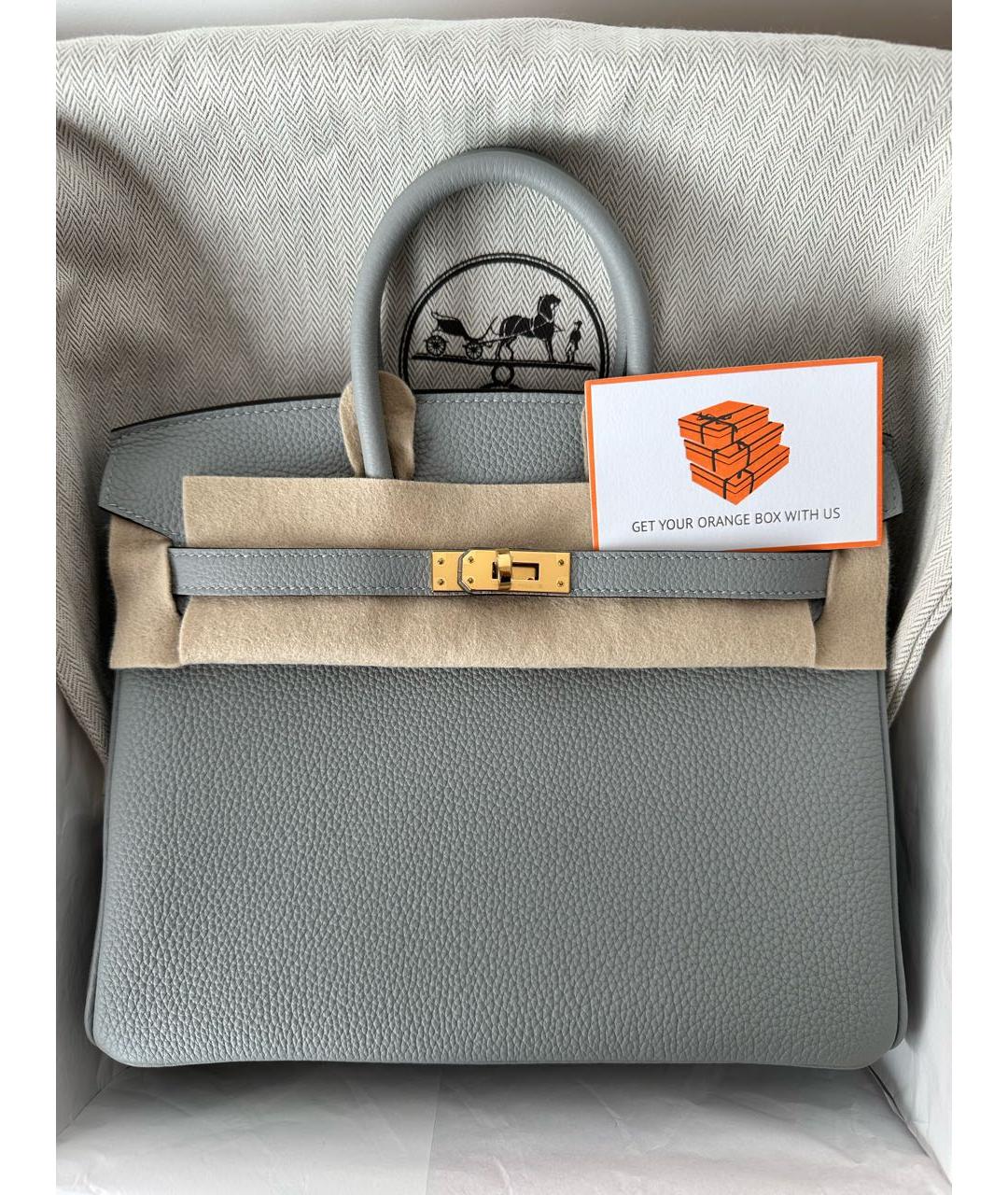 HERMES Серая кожаная сумка тоут, фото 4