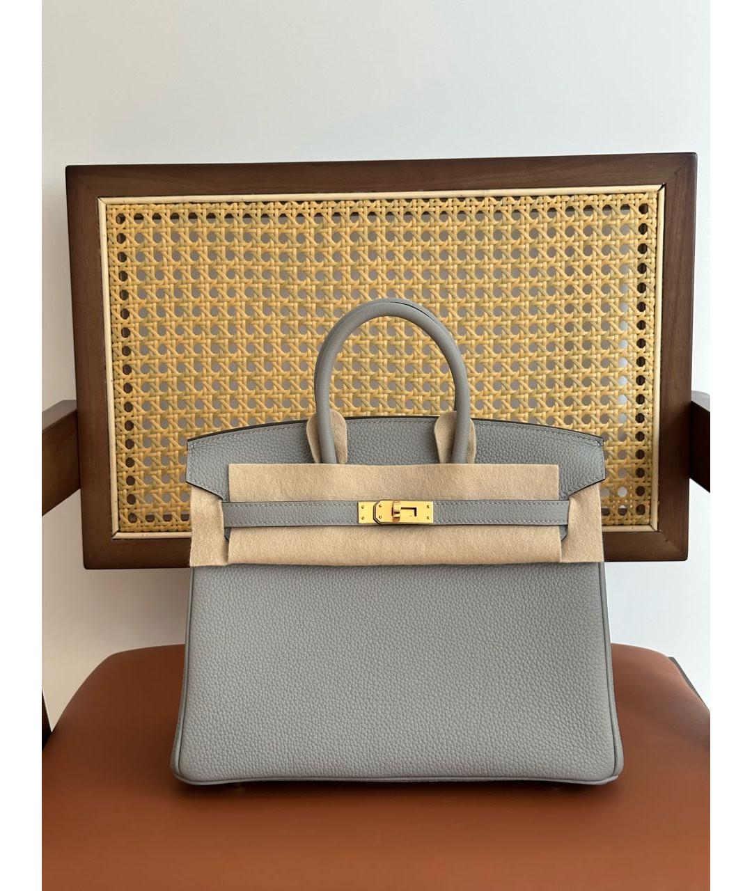 HERMES Серая кожаная сумка тоут, фото 5