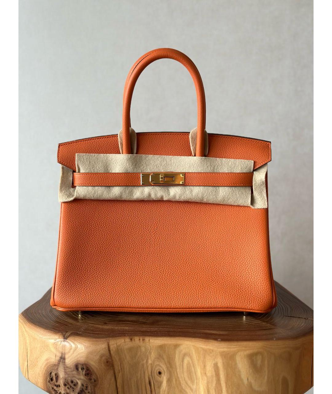 HERMES Оранжевая кожаная сумка тоут, фото 5