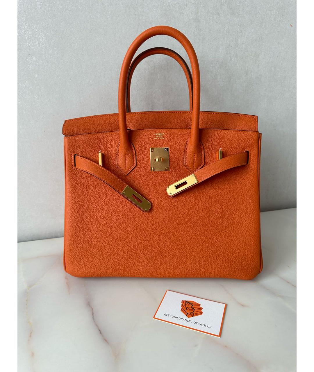 HERMES Оранжевая кожаная сумка тоут, фото 4