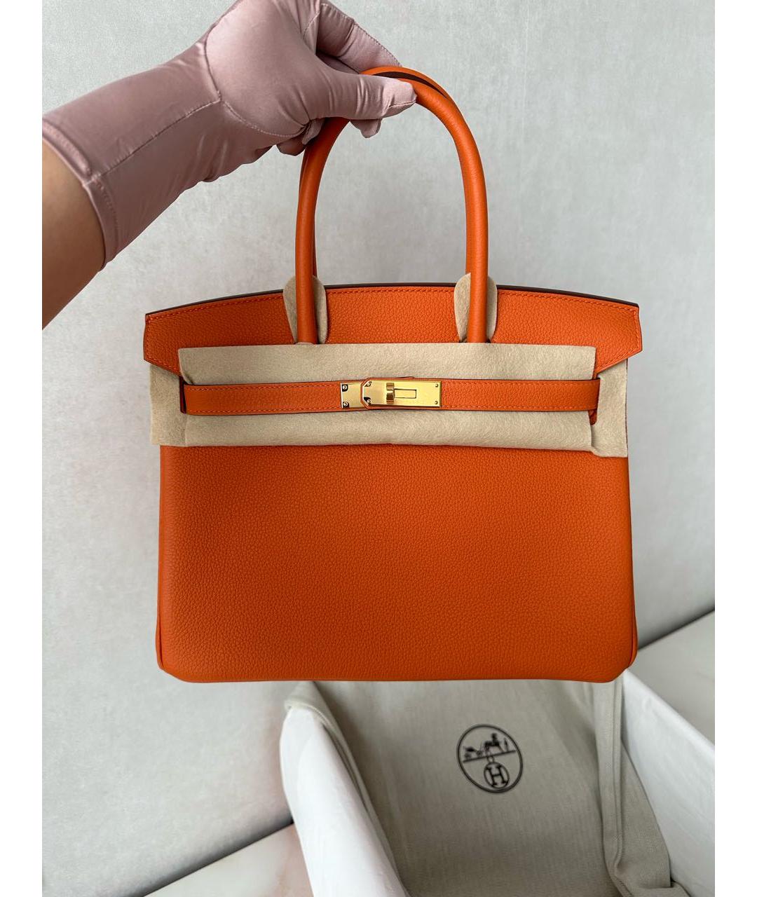 HERMES Оранжевая кожаная сумка тоут, фото 2