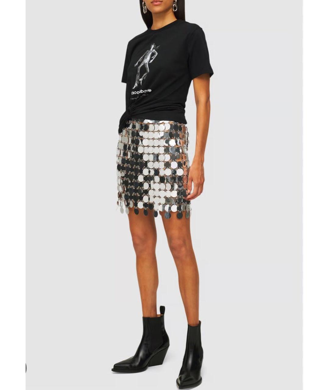 PACO RABANNE Серебряная юбка мини, фото 2