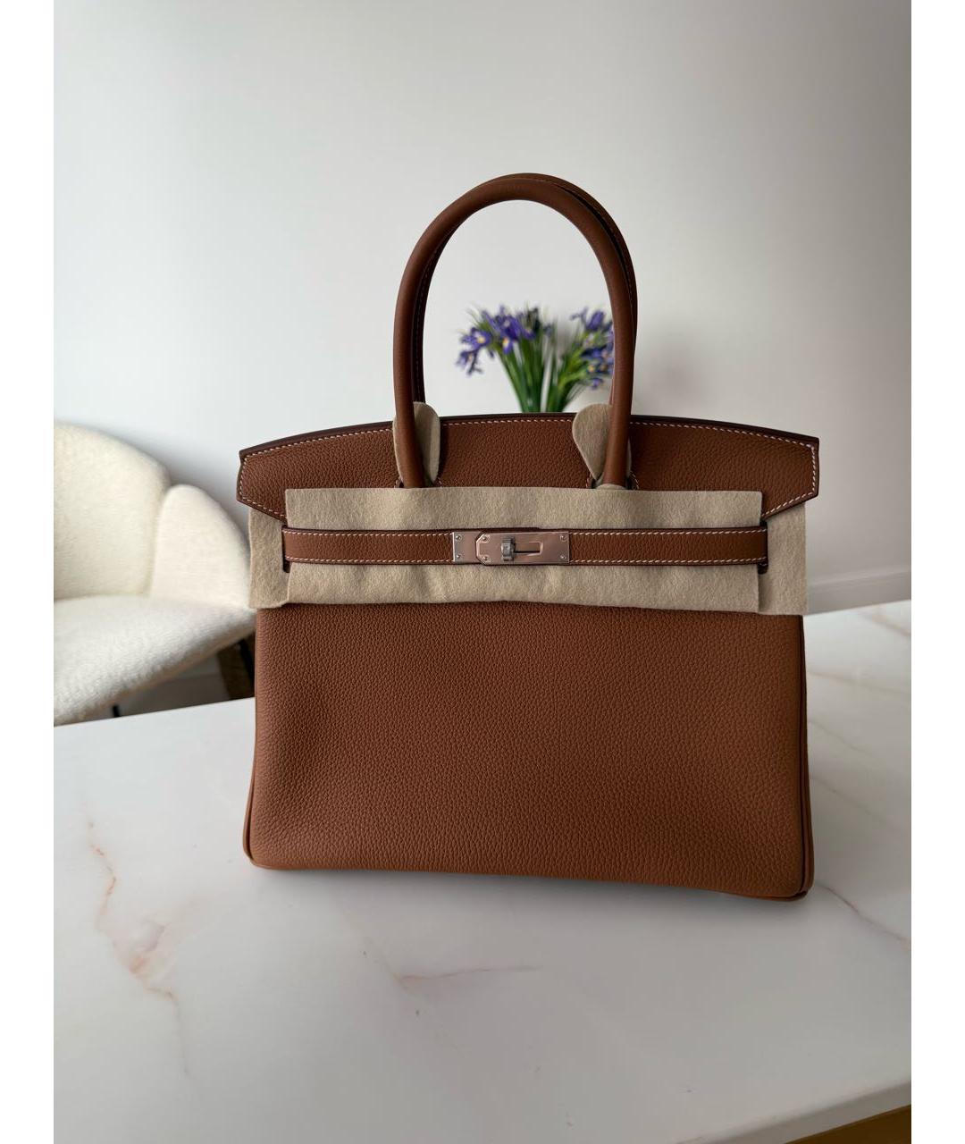 HERMES Коричневая кожаная сумка тоут, фото 4