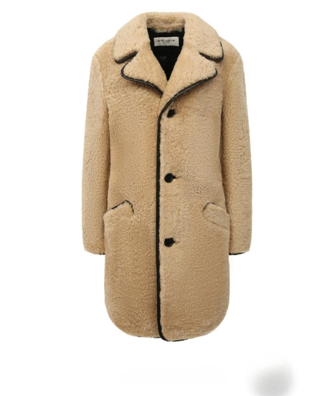 SAINT LAURENT Бежевая шерстяная шуба, фото 10