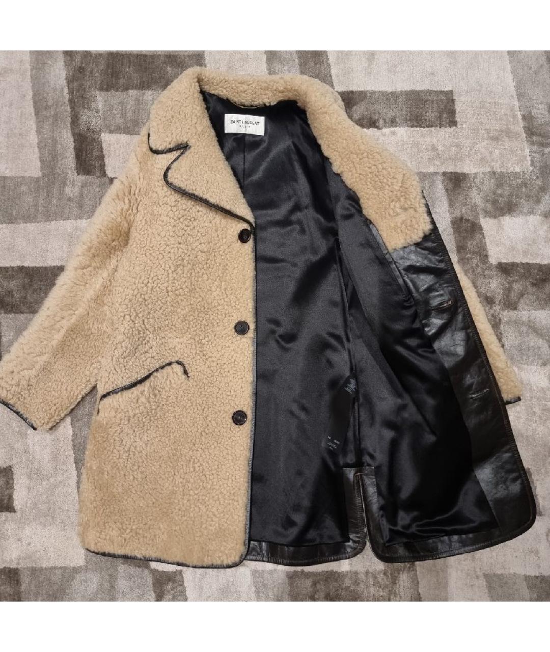 SAINT LAURENT Бежевая шерстяная шуба, фото 9