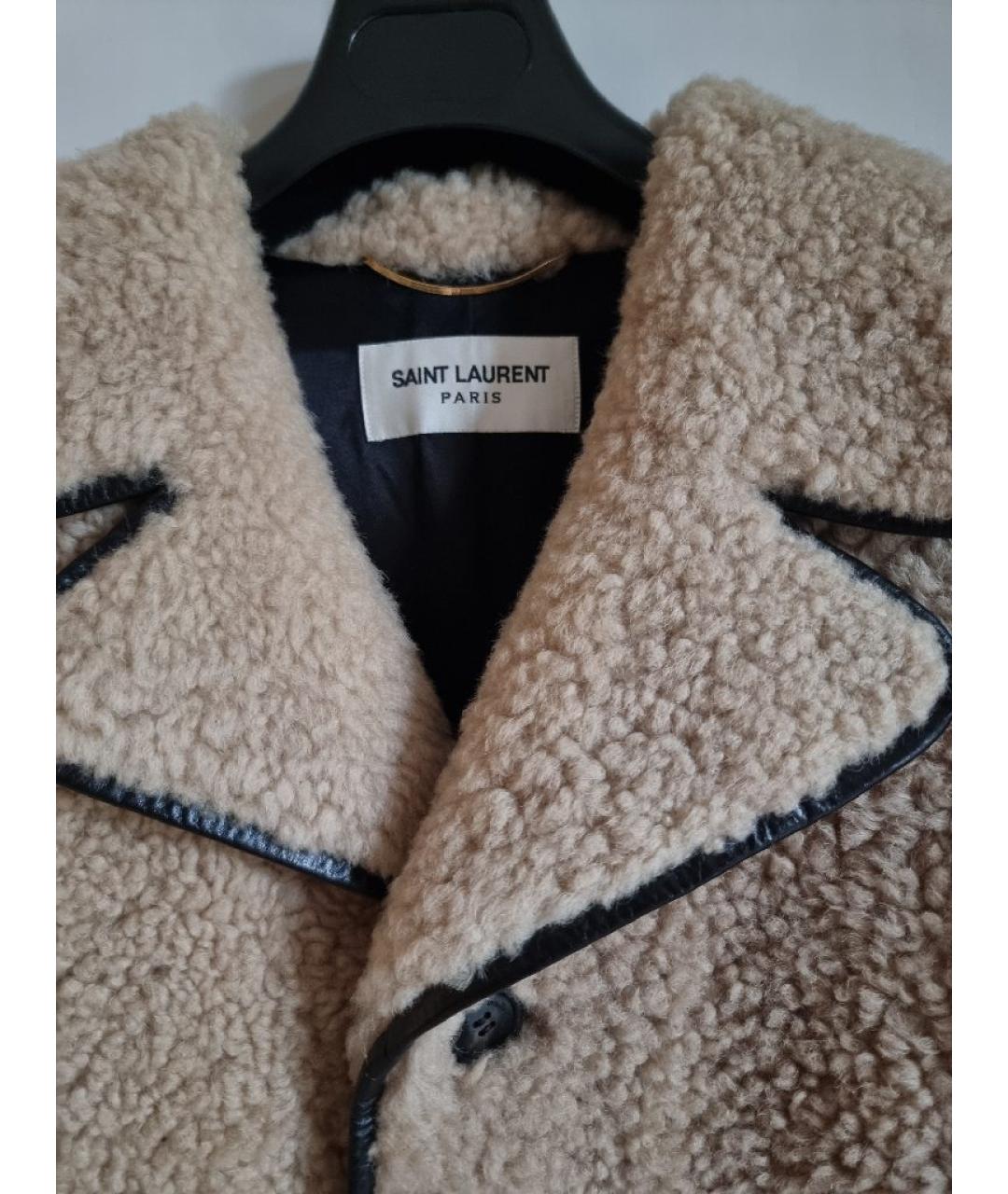 SAINT LAURENT Бежевая шерстяная шуба, фото 3