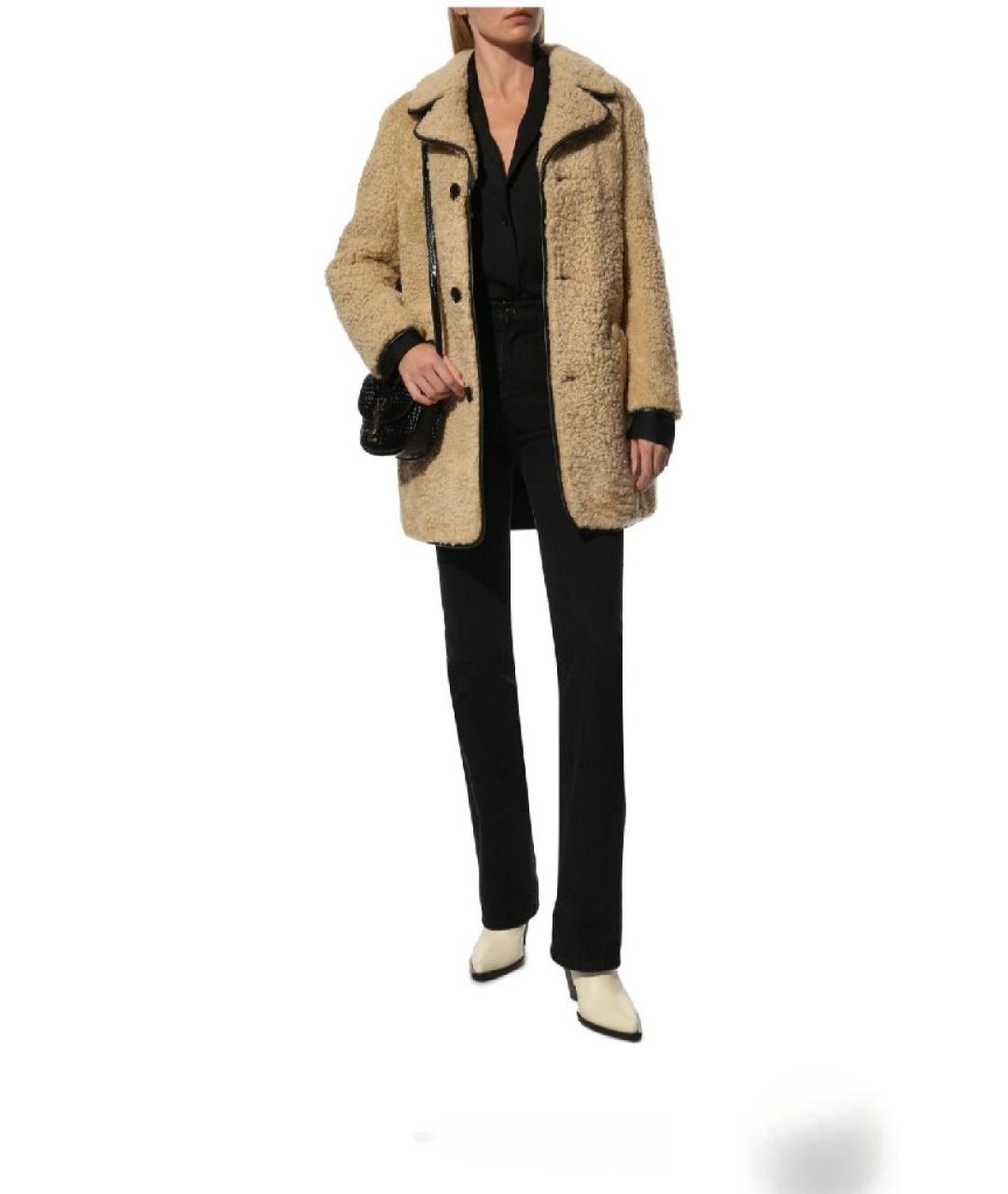 SAINT LAURENT Бежевая шерстяная шуба, фото 5