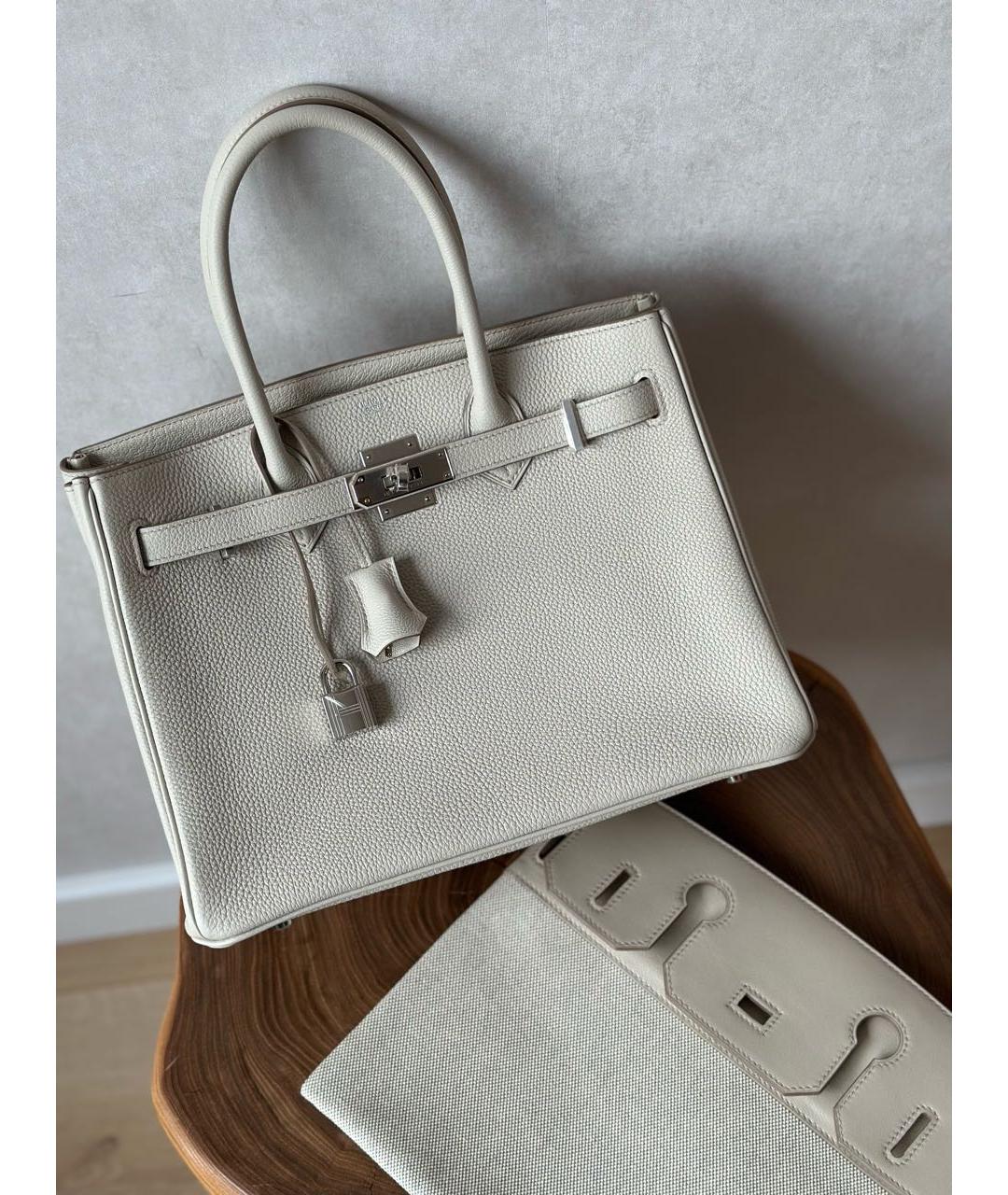 HERMES Белая кожаная сумка тоут, фото 4