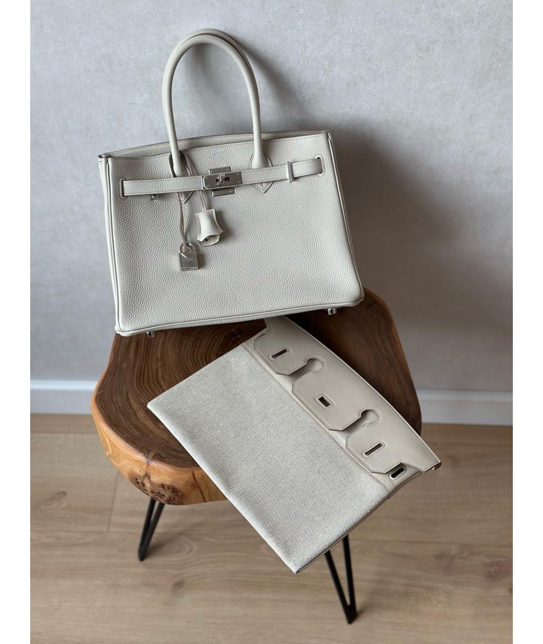HERMES Белая кожаная сумка тоут, фото 3