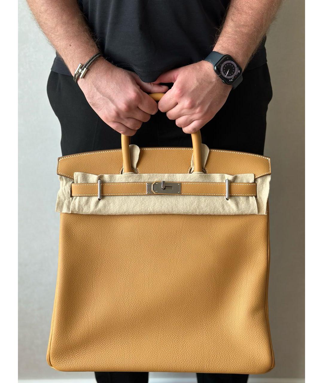 HERMES Горчичная кожаная сумка тоут, фото 3