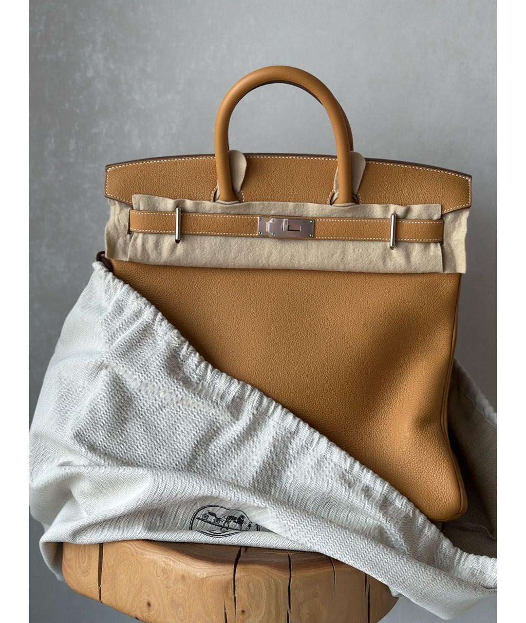 HERMES Горчичная кожаная сумка тоут, фото 2