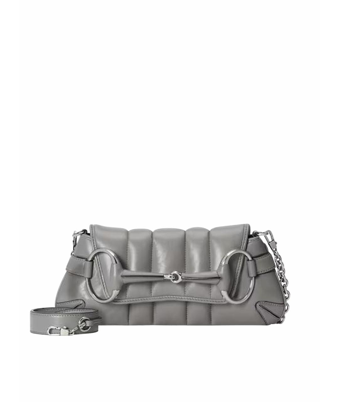 GUCCI Серая кожаная сумка с короткими ручками, фото 1