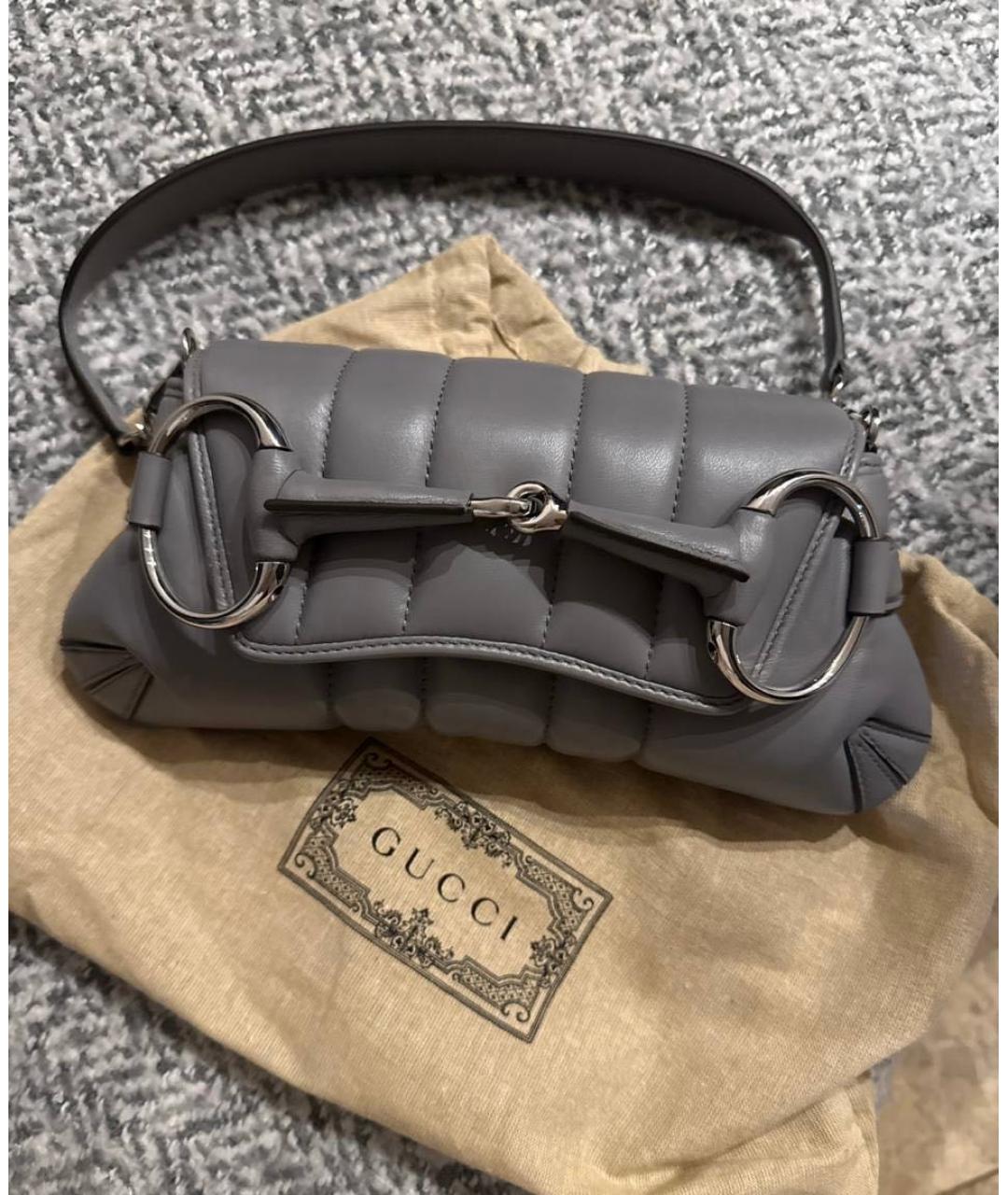 GUCCI Серая кожаная сумка с короткими ручками, фото 7