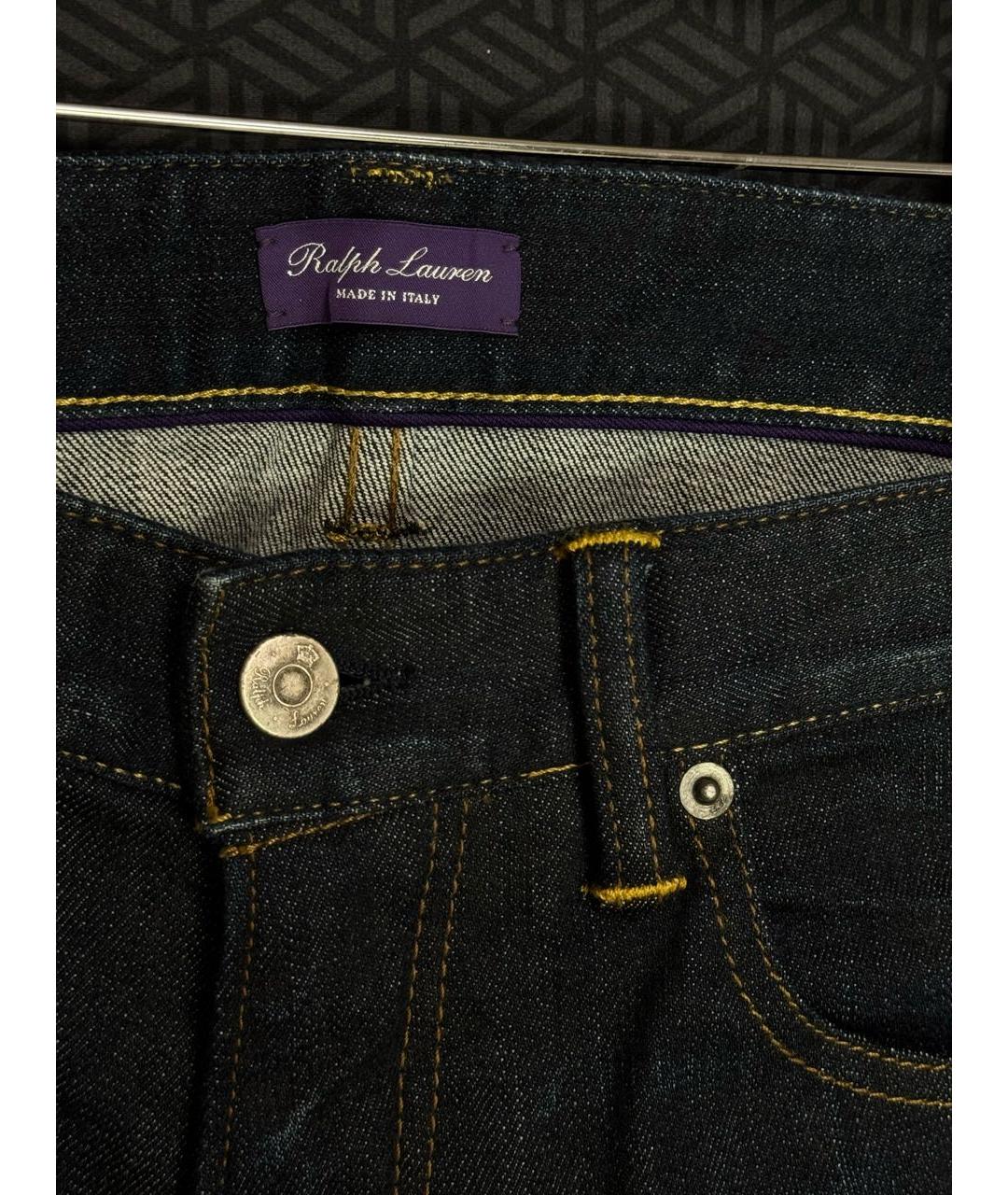 RALPH LAUREN PURPLE LABEL Темно-синие хлопко-эластановые прямые джинсы, фото 8