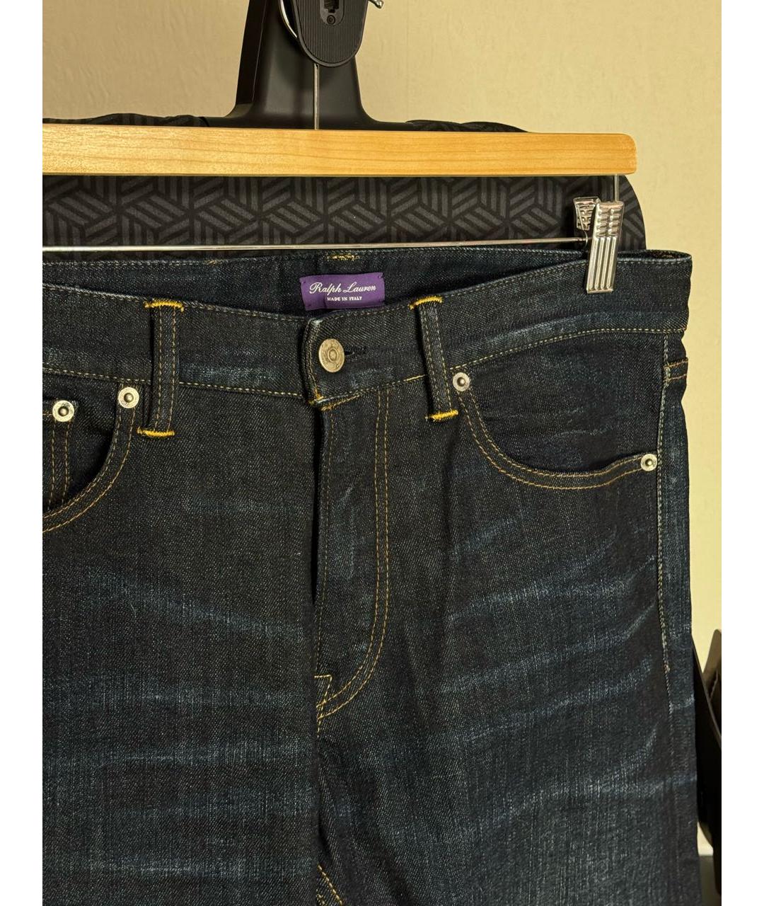 RALPH LAUREN PURPLE LABEL Темно-синие хлопко-эластановые прямые джинсы, фото 2