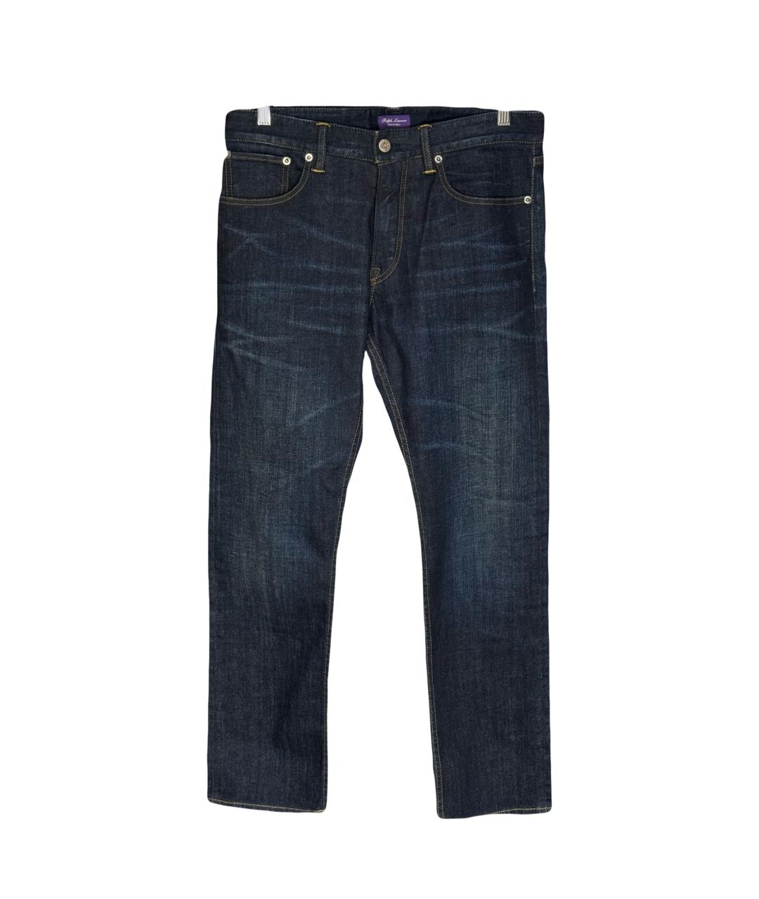 RALPH LAUREN PURPLE LABEL Темно-синие хлопко-эластановые прямые джинсы, фото 1