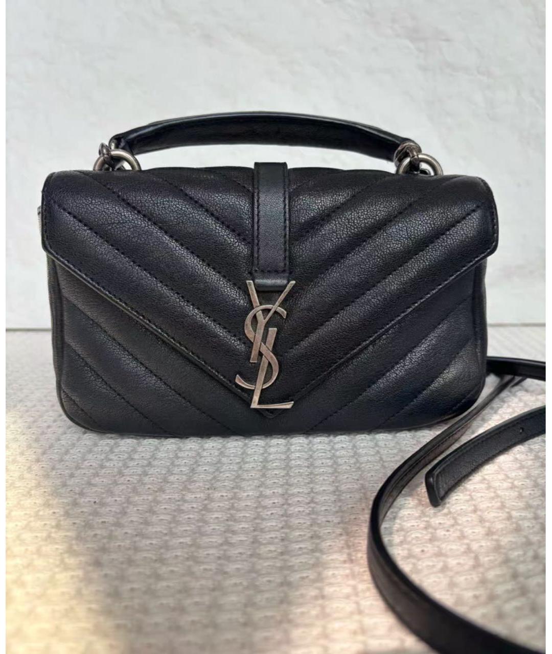 SAINT LAURENT Черная кожаная сумка с короткими ручками, фото 4