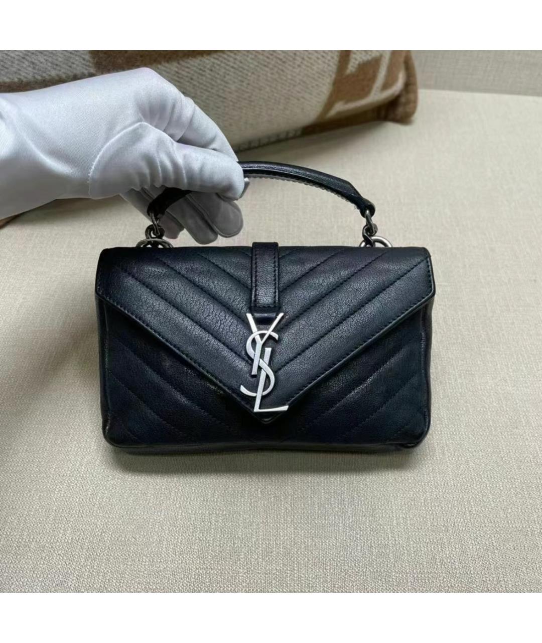 SAINT LAURENT Черная кожаная сумка с короткими ручками, фото 2