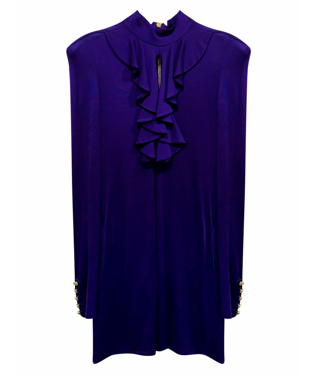BALMAIN Фиолетовое вискозное коктейльное платье, фото 1