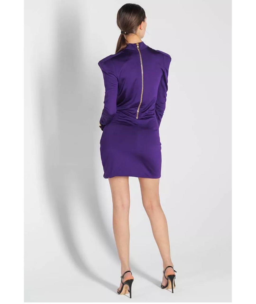 BALMAIN Фиолетовое вискозное коктейльное платье, фото 5